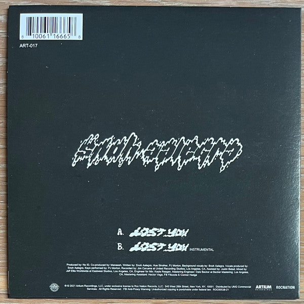 Snoh Aalegra – Lost You 0 new 7' Single Record 2022 ARTium Roc Nation White Vinyl - Soul / R&B