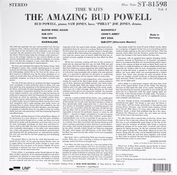 欧LP Bud Powell Time Waits (The Amazing Bud Powell) 4508216 Blue Note, UMe /00260 Bud Powell - Time Waits: The Amazing Bud Powell, Vol.4