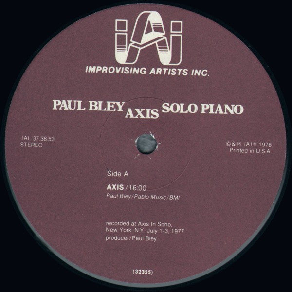 Paul Bley - Axis (Solo Piano) - Mint- LP Record 1978 Improvising Artists USA Vinyl - Jazz / Contemporary Jazz - Shuga Records