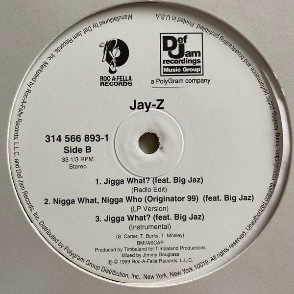 Jay-Z - Money, Cash, Hoes (Remix) / Jigga What? - Mint- 12" Single Record 1999 Roc-A-Fella USA Original Vinyl - Hip Hop - Shuga Records