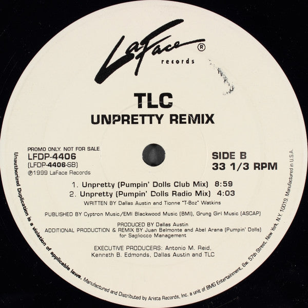 TLC - Unpretty Remix - VG+12" Single Record 1999 LaFace USA Promo Vinyl - Soul / House - Shuga Records