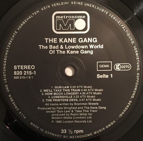 The Kane Gang - The Bad And Lowdown World Of - VG+ LP Record 1985 Metronome Germany Vinyl - Electronic / Downtempo / Synth-pop - Shuga Records