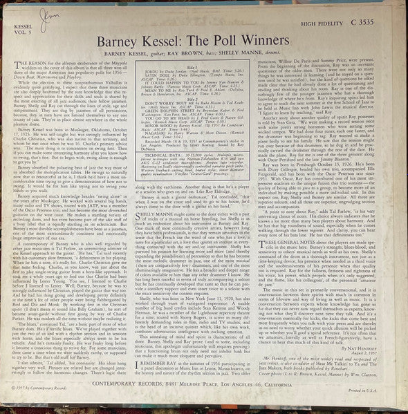 Barney Kessel / Shelly Manne / Ray Brown - The Poll Winners Vol. 5 - VG LP Record 1957 Contemporary USA Mono Original Vinyl - Jazz / Hard Bop - Shuga Records