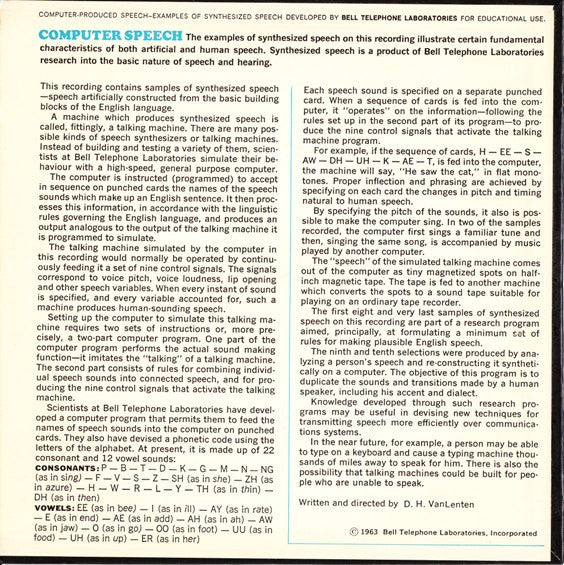 Computer Speech - Hee Saw Dhuh Kaet (He Saw The Cat) - VG+ 7" EP Record 1963 Bell Telephone Laboratories USA Vinyl - Education / Spoken Word / Musique Concrète - Shuga Records
