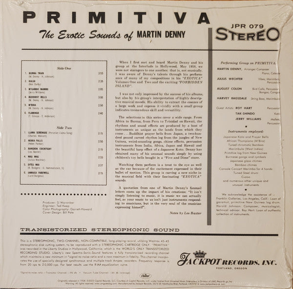 Martin Denny - Primitiva (1958) - New LP Record 2022 Jackpot Lagoon Blue Vinyl - Jazz / Exotica / Space-Age - Shuga Records