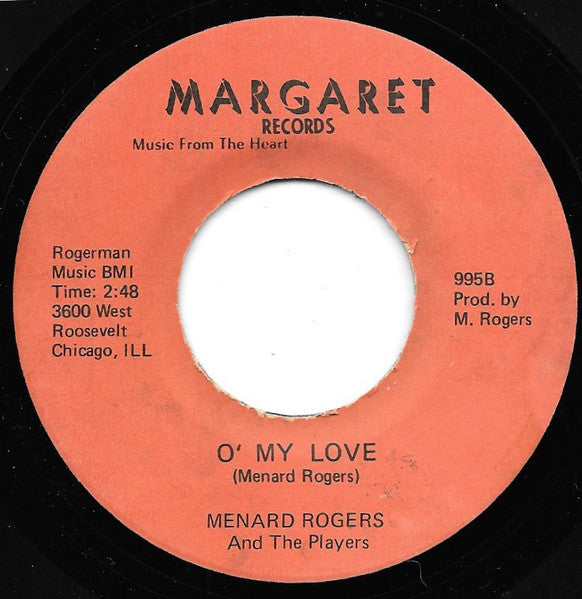 Menard Rogers & The Players - Ain't Nothing But A Titty / O' My Love - New 7" Single Record 1971 Margaret Vinyl - Chicago Northern Soul / Rhythm & Blues - Shuga Records