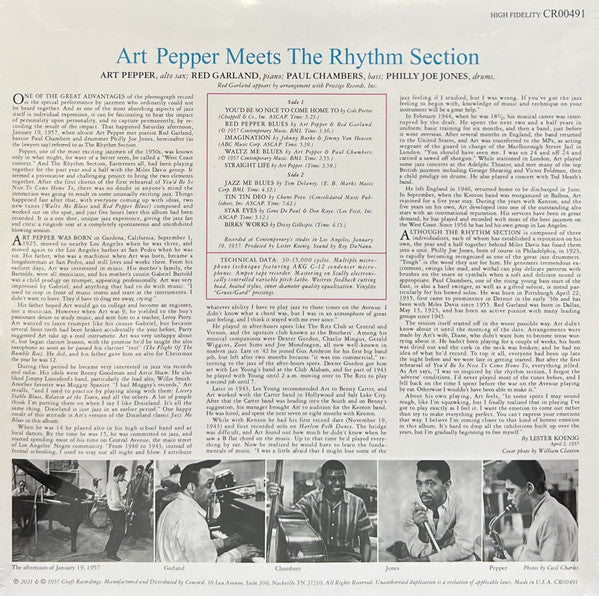 Art Pepper - Art Pepper Meets The Rhythm Section (1957) - Mint- LP Record Store Day 2022 Contemporary Craft RSD Mono 180 gram Vinyl - Jazz / Bop - Shuga Records