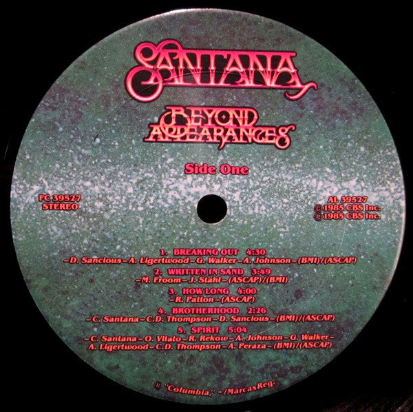 Carlos Santana – Beyond Appearances - Mint- LP Record 1985 Columbia USA Vinyl - Rock / Latin / Blues Rock - Shuga Records