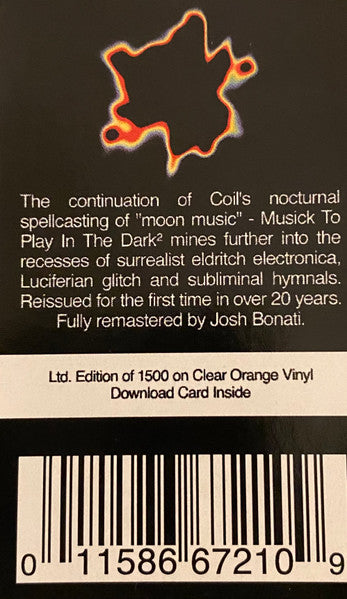 Coil - Musick To Play In The Dark² - New 2 LP Record 2022 Dais USA Clear Orange Vinyl & Download - Electronic / Ambient / Experimental - Shuga Records