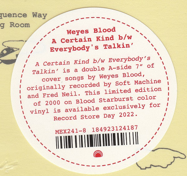 Weyes Blood - A Certain Kind Of Everybody / Everybody's Talkin' - New 7" Single Record Store Day 2022 Mexican Summer Blood Starburst Vinyl - Indie Rock / Folk Rock / Psychedelic - Shuga Records