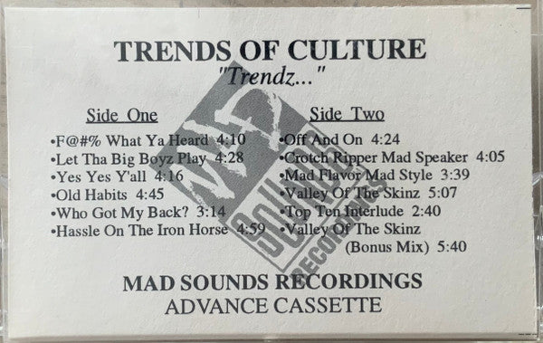 Trends Of Culture - Trendz… - Mint- Cassette 1993 Mad Sounds USA Promo Advance Tape - Hip Hop - Shuga Records