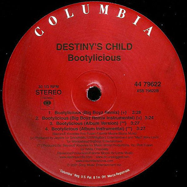 Destiny's Child - Bootylicious - VG+ 12" Single Record 2001 Columbia USA Promo Vinyl - R&B / Pop Rap / House - Shuga Records