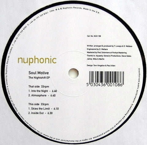 Soul Motive – The Nightshift EP - VG+ 12" Single Record 1996 Nuphonic UK Vinyl - House / Deep House