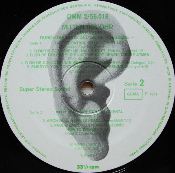 Various - Mitten Ins Ohr - Mint- 2 LP Record 1971 Ohr Germnay Vinyl - Krautrock / Berlin-School / Prog / Avantgarde - Shuga Records