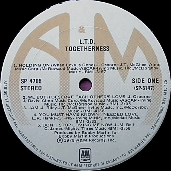 L.T.D. - Togetherness - VG+ LP Record 1978 Canada Original Press Vinyl - Disco / Soul / Funk - Shuga Records