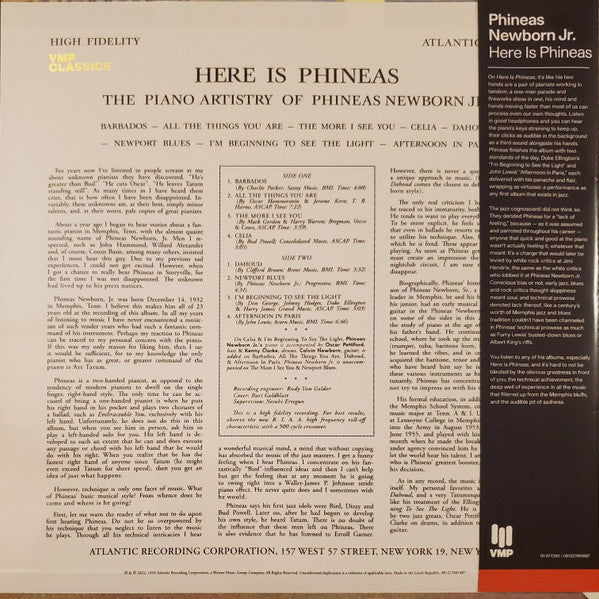 Phineas Newborn Jr. - Here Is Phineas (The Piano Artistry Of Phineas Newborn Jr.)(1956) - New LP Record 2022 Atlantic Vinyl Me Please 180 gram Vinyl, Booklet & OBI - Jazz / Cool Jazz - Shuga Records