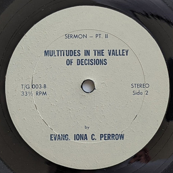 Evangelist Iona Chatman Perrow - Multitudes In The Valley Of Decision - VG+ (Poor Cover) LP Record 1960 Self Released USA Vinyl - Chicago Gospel / Sermon / Soul - Shuga Records