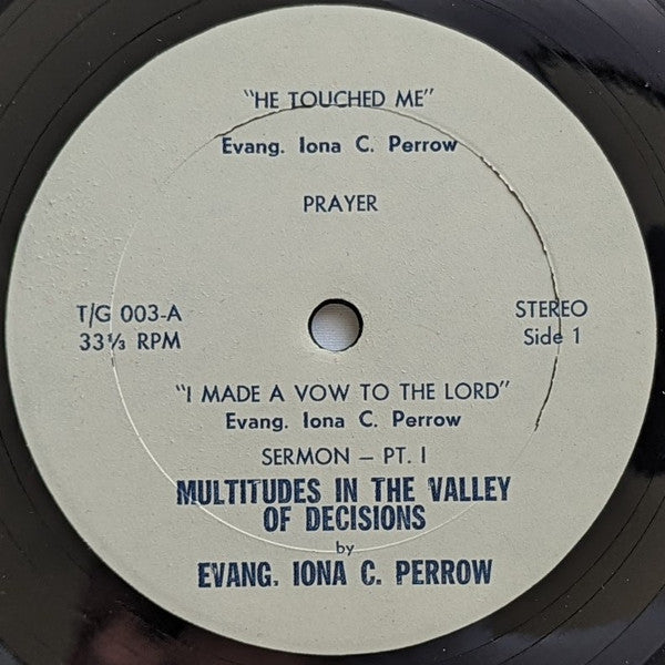 Evangelist Iona Chatman Perrow - Multitudes In The Valley Of Decision - VG+ (Poor Cover) LP Record 1960 Self Released USA Vinyl - Chicago Gospel / Sermon / Soul - Shuga Records