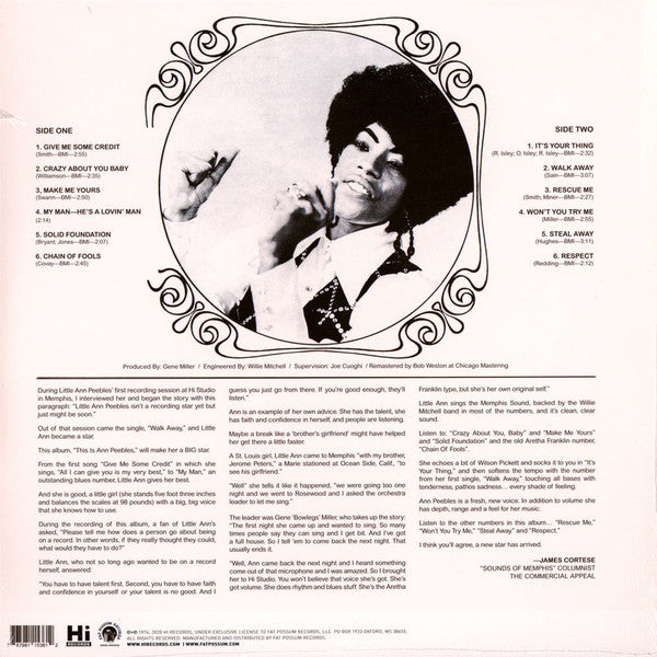 Ann Peebles - This Is Ann Peebles (1969) - New LP Record 2022 Hi Fat Possum USA Vinyl - Soul / R&B - Shuga Records