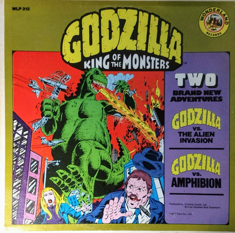 Unknown Artist – Godzilla, King Of The Monsters - Vs. Amphibion / The Alien Invasion - VG+LP Record 1977 Wonderland USA Vinyl - Story / Children's / Spoken Word