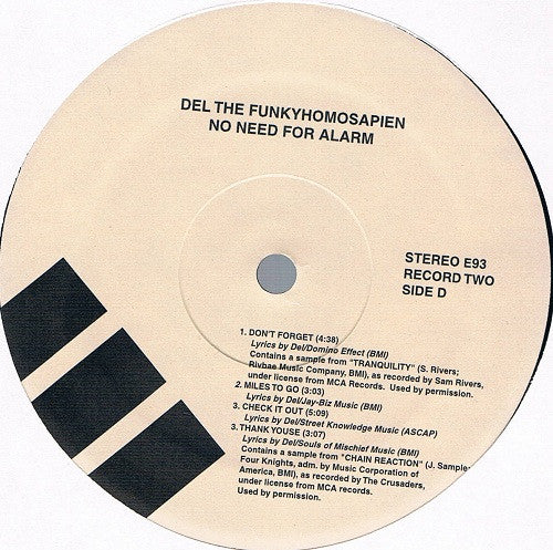 Del! The Funky Homosapien - No Need For Alarm (1993) - VG+ LP Record (Missing Disc 1 A/B) Elektra USA Unofficial Release Vinyl - Jazzy Hip-Hop - Shuga Records