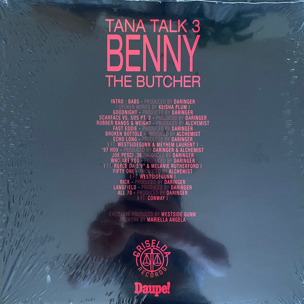 Benny The Butcher – Tana Talk 3 (2018) - Mint- LP Record 2022 Daupe! Unofficial Red Vinyl - Hardcore Hip-Hop - Shuga Records