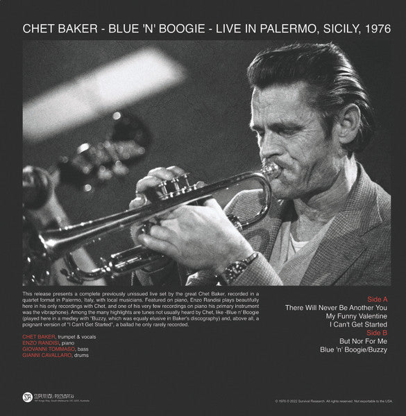 Chet Baker - Blue ‘N’ Boogie (Live In Palermo, Sicily,1976) - New LP Record 2022 Survival Research Australia Vinyl - Jazz / Cool Jazz - Shuga Records