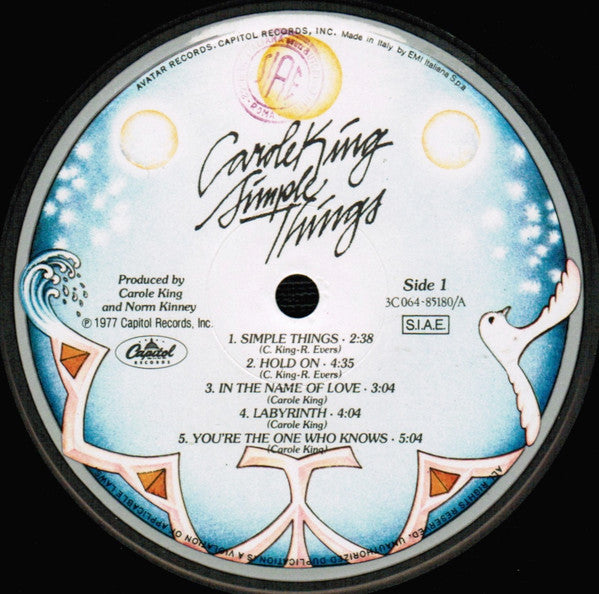 Carole King - Simple Things - VG+ LP Record 1977 Capitol Avatar Italy Vinyl - Pop Rock / Soft Rock - Shuga Records