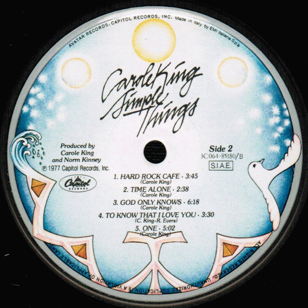 Carole King - Simple Things - VG+ LP Record 1977 Capitol Avatar Italy Vinyl - Pop Rock / Soft Rock - Shuga Records