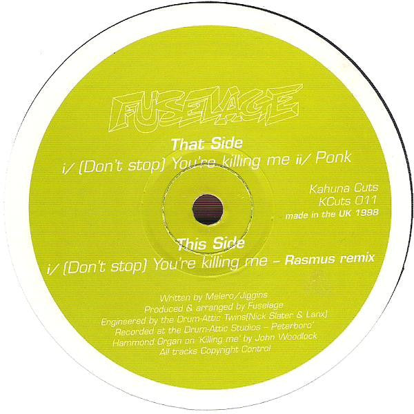 Fuselage - Ponk Ruck - New 12" Single Record 1998 UK Kahuna Cuts UK Vinyl - Breaks / Big Beat - Shuga Records