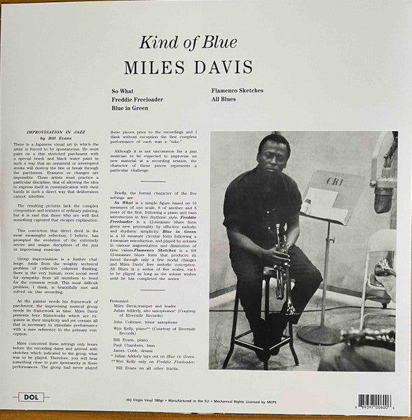 Miles Davis - Kind Of Blue (1959) - Mint- LP Record 2017 DOL Blue 180 gram Vinyl - Jazz / Modal - Shuga Records