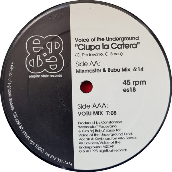 Voice Of The Underground - Ciupa La Catera - VG+ 12" Single Record 1995 Empire State USA Vinyl - House / Garage House