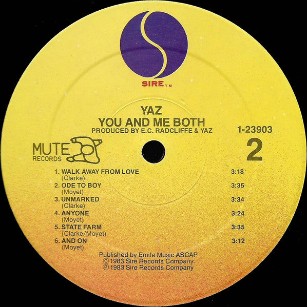Yaz - You And Me Both - Mint- LP Record 1983 Sire Mute USA Original Vinyl - Pop / Synth-Pop - Shuga Records