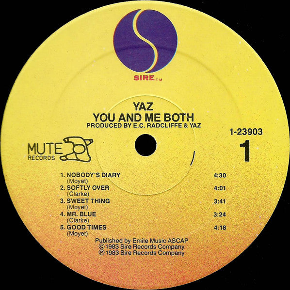 Yaz - You And Me Both - Mint- LP Record 1983 Sire Mute USA Original Vinyl - Pop / Synth-Pop - Shuga Records