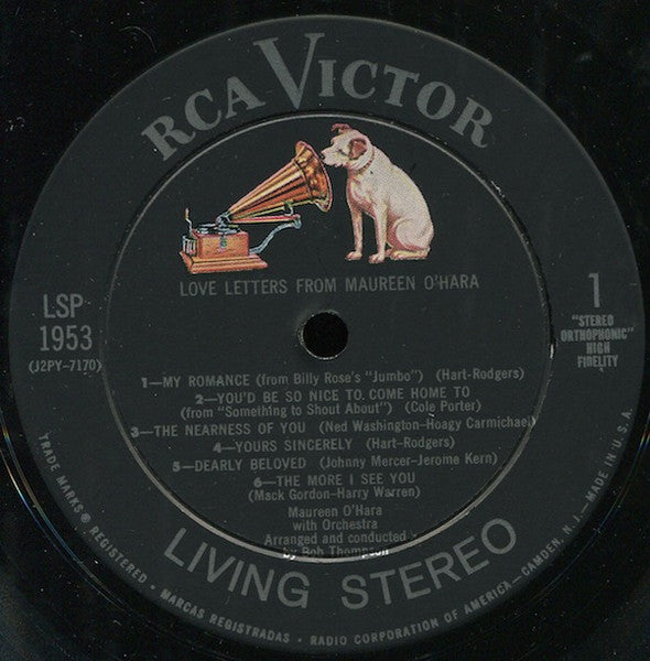 Maureen O'Hara - Love Letters From Maureen O'Hara - VG+ LP Record 1959 RCA Victor Living Stereo USA Vinyl - Jazz / Vocal / Exotica - Shuga Records