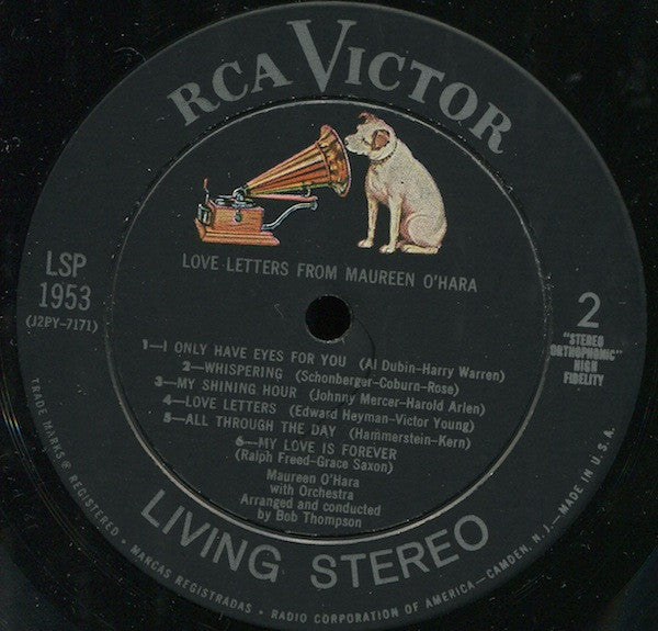 Maureen O'Hara - Love Letters From Maureen O'Hara - VG+ LP Record 1959 RCA Victor Living Stereo USA Vinyl - Jazz / Vocal / Exotica - Shuga Records