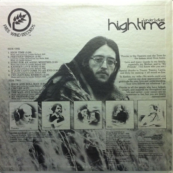 Lander Ballard - High Time - VG+ LP Record 1977 Free Wind USA Vinyl - Psychedelic Rock / Psychedelic Rock - Shuga Records