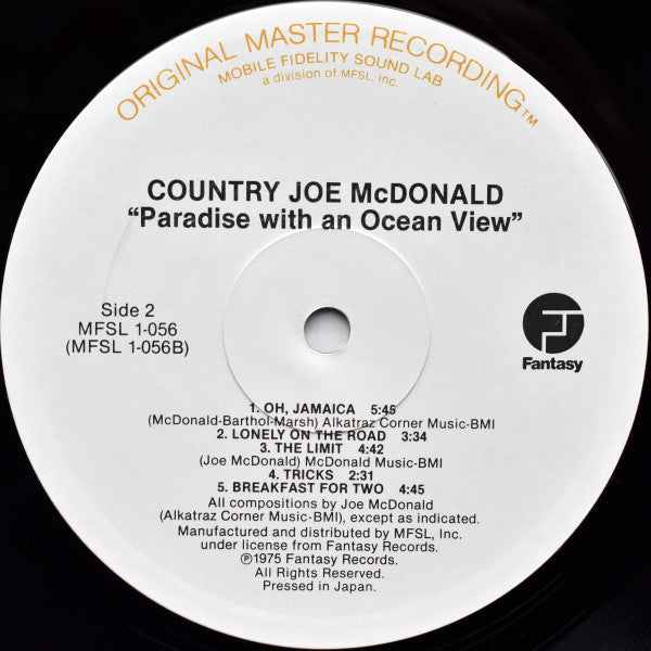 Country Joe Mcdonald - Paradise With An Ocean View - Mint- (VG+ cover) LP Record 1981 Mobile Fidelity Sound Lab MFSL Original Master Recording Japan Vinyl & Insert - Rock / Folk Rock - Shuga Records