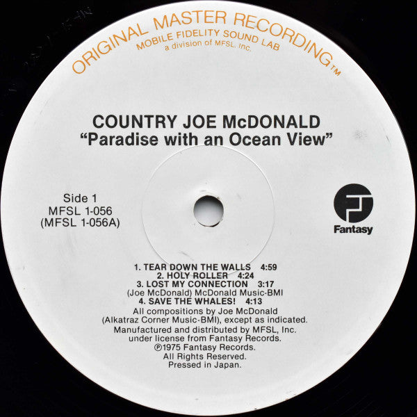 Country Joe Mcdonald - Paradise With An Ocean View - Mint- (VG+ cover) LP Record 1981 Mobile Fidelity Sound Lab MFSL Original Master Recording Japan Vinyl & Insert - Rock / Folk Rock - Shuga Records