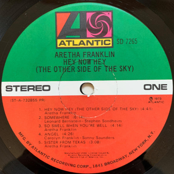 Aretha Franklin - Hey Now Hey (The Other Side Of The Sky) - VG+ LP Record 1973 Atlantic Club Edition USA Original Vinyl - Soul / Soul-Jazz - Shuga Records