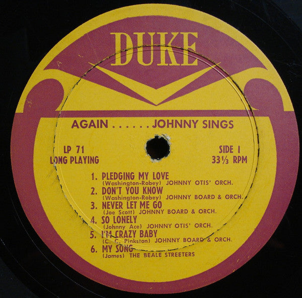 Johnny Ace - Memorial Album For Johnny Ace / Again Johnny Sings (1955) - VG LP Record 1961 Duke USA Mono Vinyl - Rhythm & Blues / Blues / Soul - Shuga Records