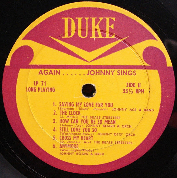 Johnny Ace - Memorial Album For Johnny Ace / Again Johnny Sings (1955) - VG LP Record 1961 Duke USA Mono Vinyl - Rhythm & Blues / Blues / Soul - Shuga Records