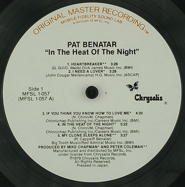 Pat Benatar - In The Heat Of The Night - Mint- (VG+ cover) LP Record 1979 MFSL Mobile Fidelity Sound Lab Original Master Recording Japan Vinyl & Inserts - Pop Rock - Shuga Records