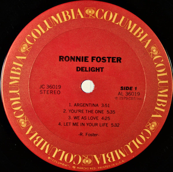 Ronnie Foster - Delight - VG+ LP Record 1979 Columbia USA Original Vinyl - Jazz / Soul-Jazz / Jazz-Funk - Shuga Records