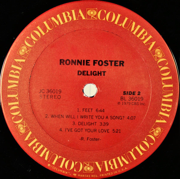 Ronnie Foster - Delight - VG+ LP Record 1979 Columbia USA Original Vinyl - Jazz / Soul-Jazz / Jazz-Funk - Shuga Records