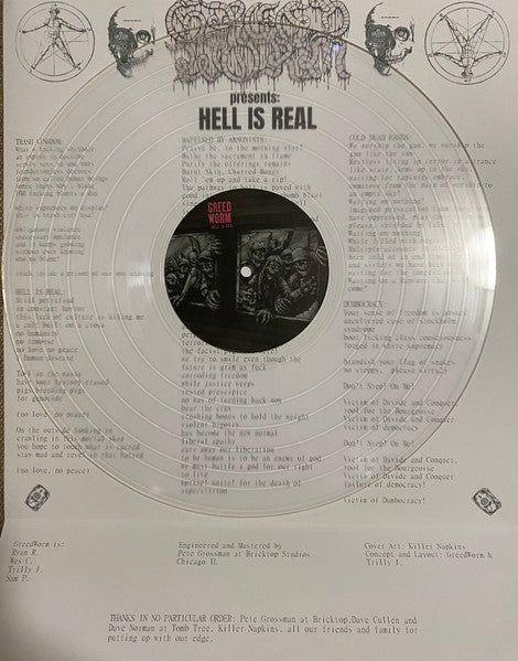 Greed Worm - Hell Is Real - Mint- LP Record 2022 Tomb Tree Clear Lathe Cut Vinyl - Rock / Hardcore / Grindcore / Crust - Shuga Records