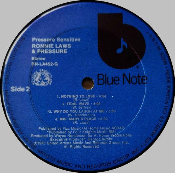 Ronnie Laws & Pressure - Pressure Sensitive - VG+ LP Record 1975 Blue Note USA Original Vinyl - Jazz / Jazz-Funk - Shuga Records