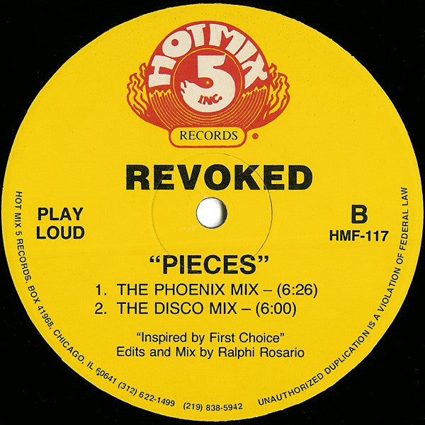 Revoked - Pieces - VG+ 12" Single Record 1989 Hot Mix 5 USA Vinyl - Chicago House / Disco House