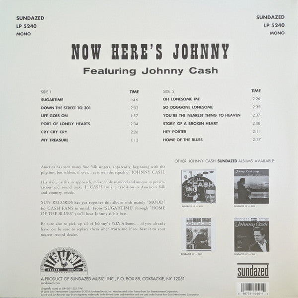 Johnny Cash - Now Here's Johnny Cash (1961) - Mint- LP Record 2016 Sundazed Sun USA Mono Black Vinyl - Country - Shuga Records