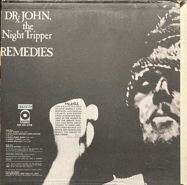Dr. John, The Night Tripper - Remedies - VG LP Record (Low grade cover) 1970 ATCO USA Original Press White Label Promo Vinyl - Psychedelic Rock / Blues Rock - Shuga Records